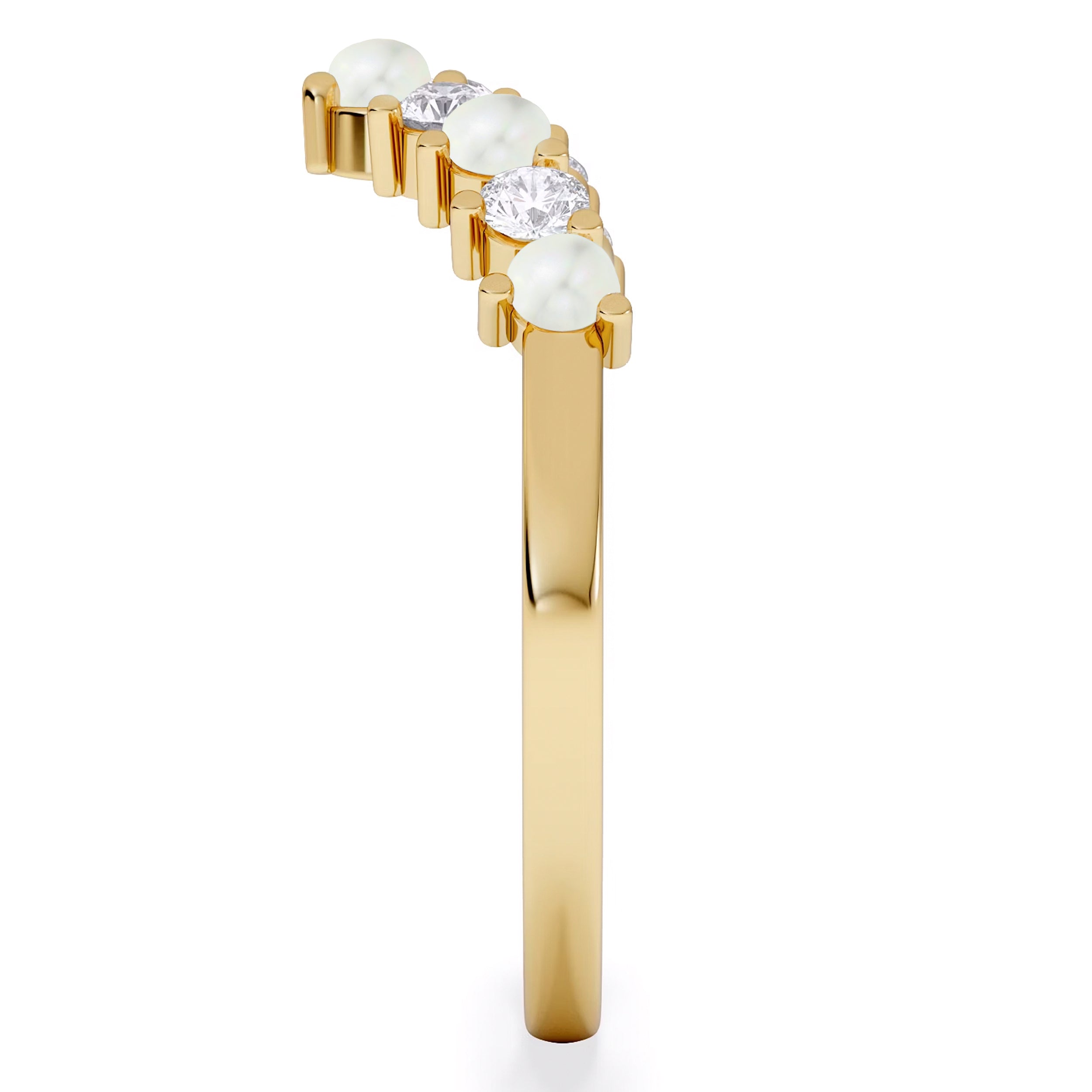 Opal and Lab Diamond Wishbone Ring in 9K Yellow Gold